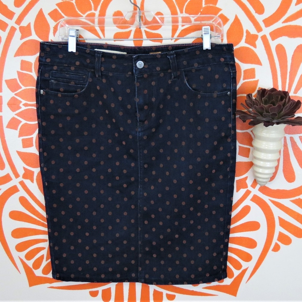 Anthropologie Blue Denim Polka Dot Pencil Skirt - Picture 1 of 3